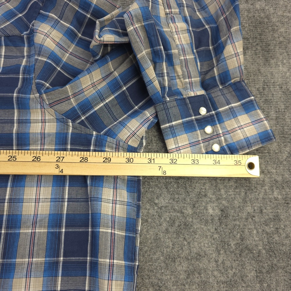 Wrangler Pearl Snap Shirt 3XLB Blue Plaid Long Sleeve Pockets Lightweight Cowboy - Picture 4 of 7